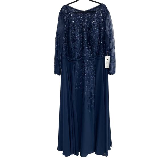 NWT Wear Your Love Navy Sequin Embellished Sheer Sleeve Formal Gown Womens 24 - Picture 1 of 10